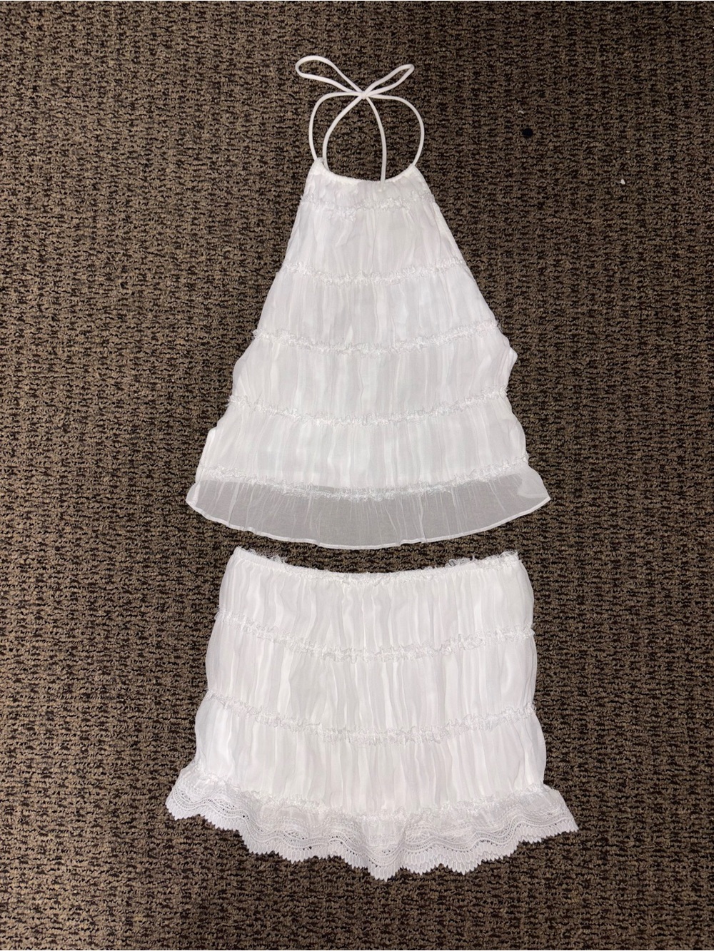 Women's White Ruffled Halter Set